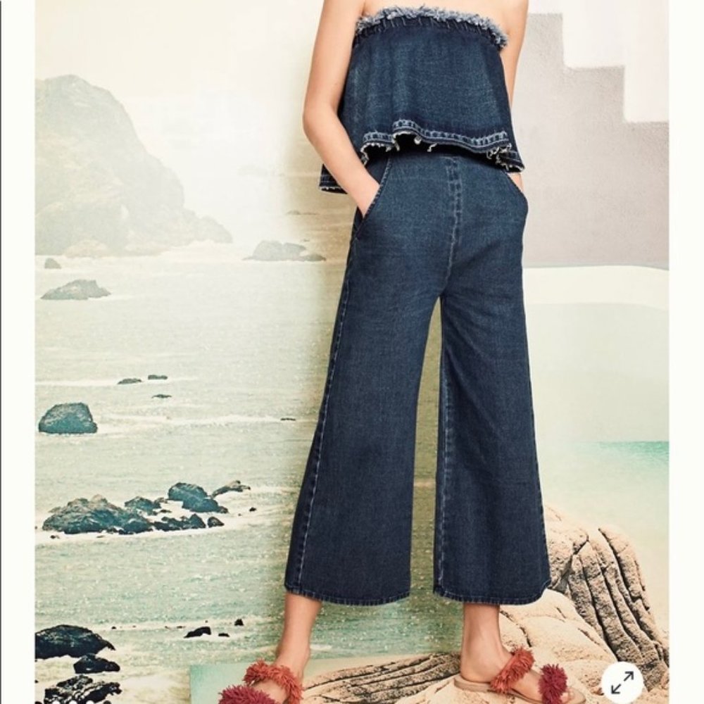 Denim wide leg jumpsuit